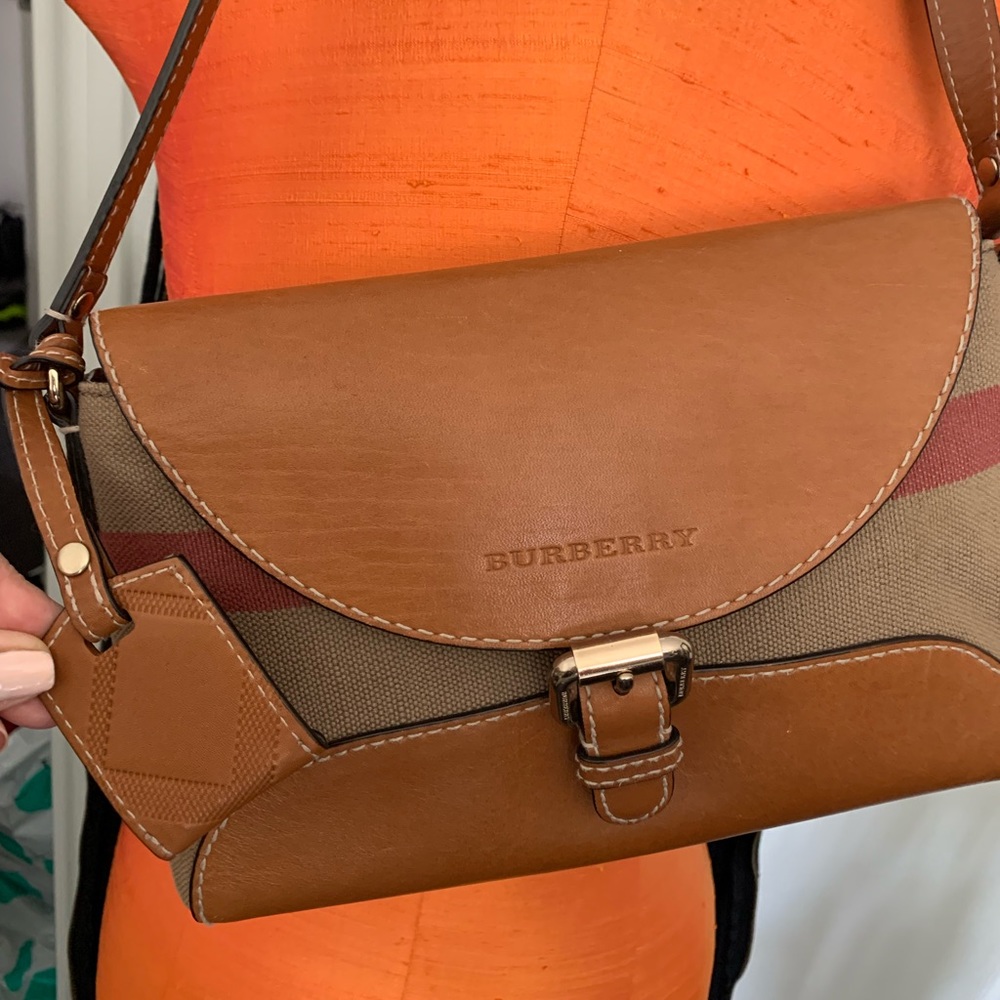 Authentic Burberry Check with Leather trim crossbody bag
